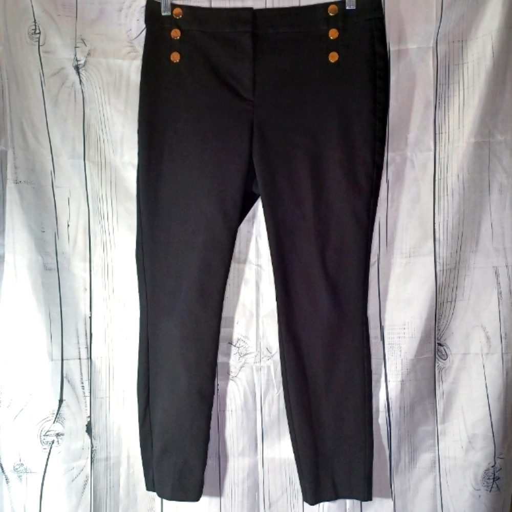 Loft High Waist Curvy Skinny Black Sailor Style Pants with Gold Button Accents